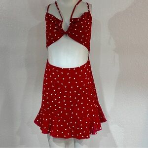 NWT SHEIN Red Heart Print Cut‑Out Dress XL | Vacay Date Night Ruffle Hem